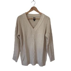 GAP Cableknit Oversized Cream Oatmeal Beige Classic Thick Knit Sweater Large